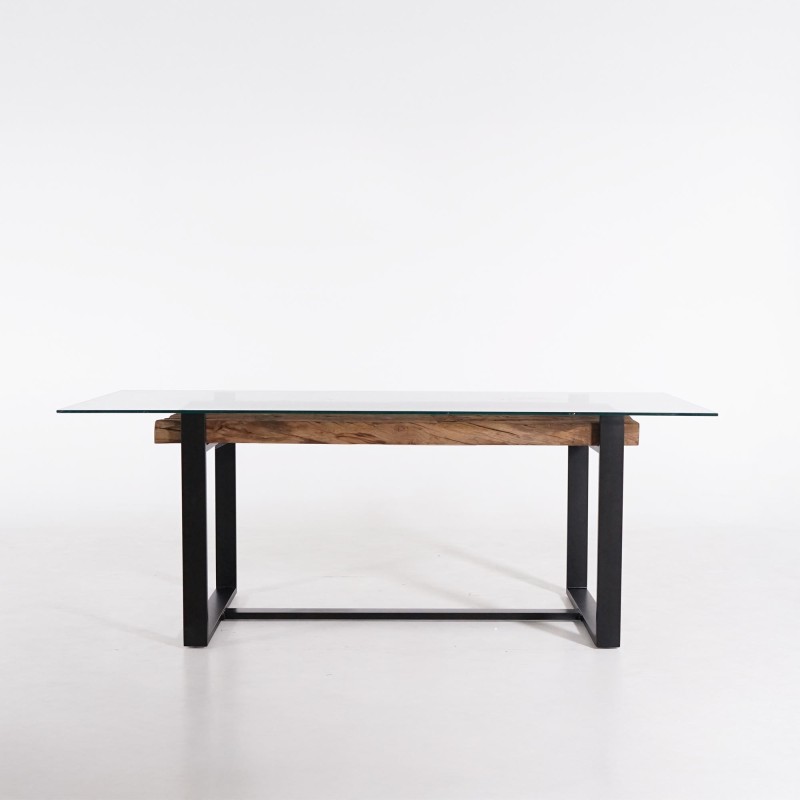 Table à manger rectangulaire en verre et traverses de chemin de fer - Railwood