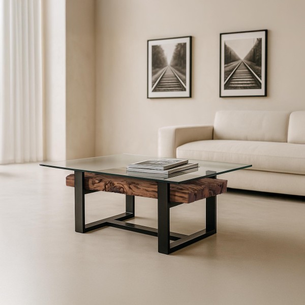 Table basse en verre et traverses de chemin de fer - Railwood