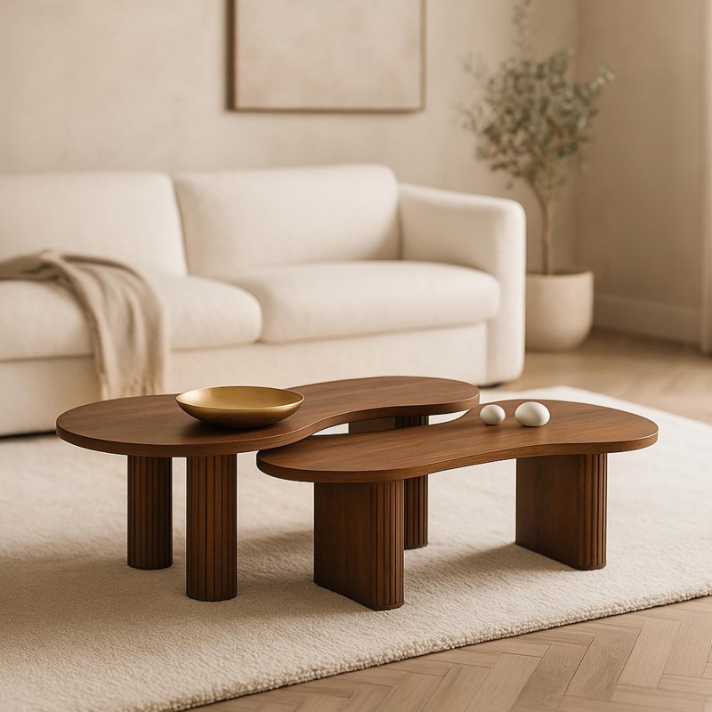 Ensemble de 2 tables basses en bois massif - Pebble
