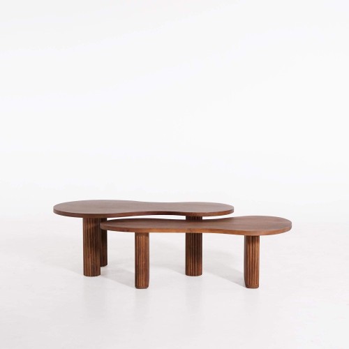 Ensemble de 2 tables basses en bois massif - Pebble