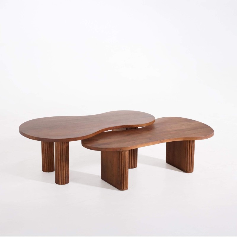 Ensemble de 2 tables basses en bois massif - Pebble