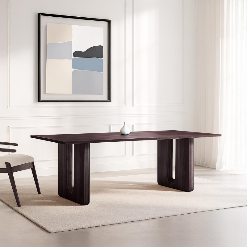 Table à manger en bois massif de manguier, finition marron intense - Noba