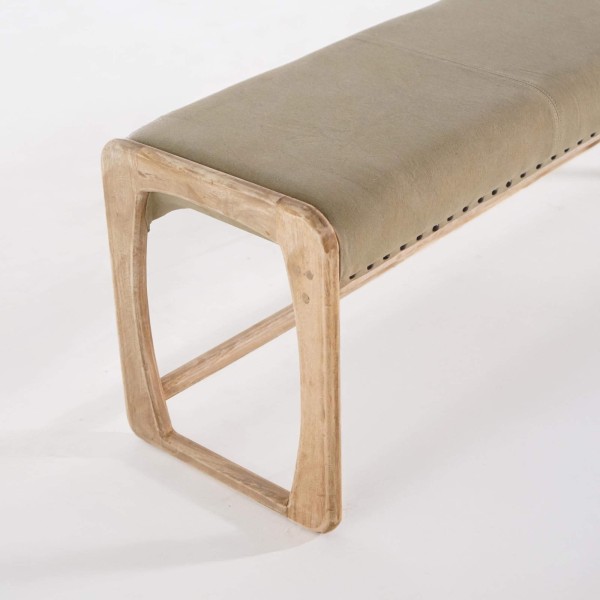 Banc en bois massif et tissu kaki - Soline