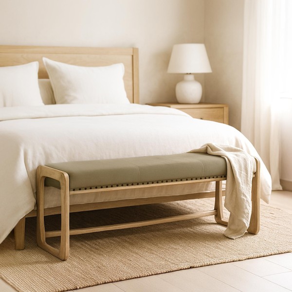 Banc en bois massif et tissu kaki - Soline