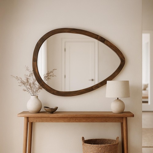 Miroir avec cadre en bois massif artisanal avec design organique - Aube