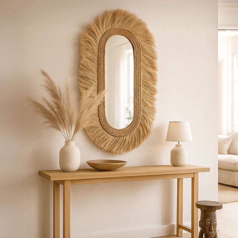 Miroir en fibres naturelles style bohème - Ina