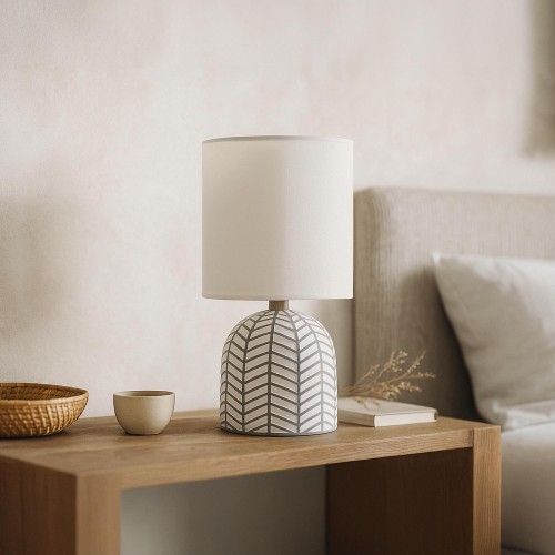 Lampe en céramique artisanale – motif graphique gris et blanc - Amani