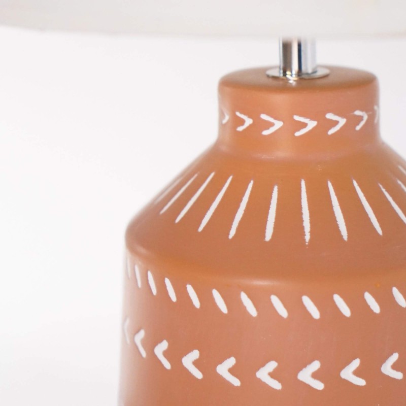 Lampe artisanale en céramique terracotta – motif ethnique peint à la main - Zahara
