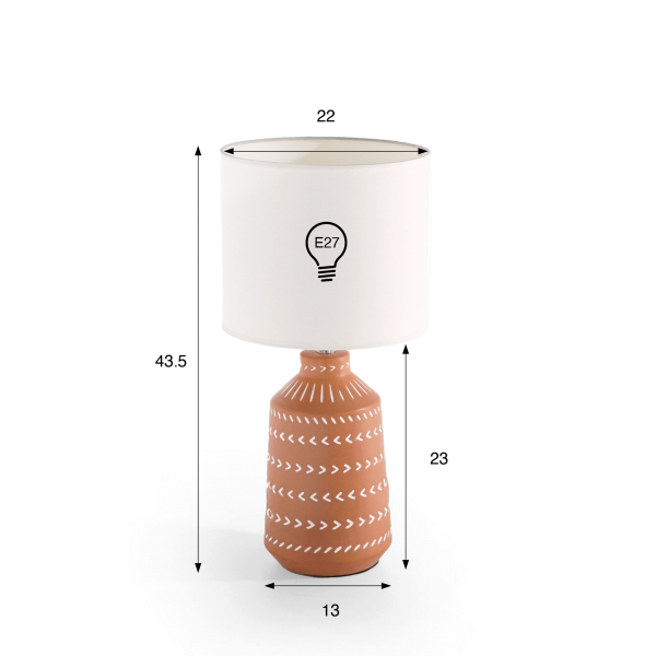 Lampe artisanale en céramique terracotta – motif ethnique peint à la main - Zahara