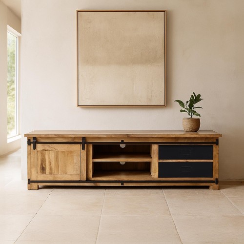 Meuble TV industriel bois et métal 200 cm - Paris