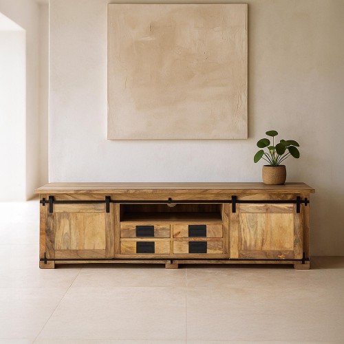 Meuble TV industriel 180 cm avec 4 tiroirs - Paris