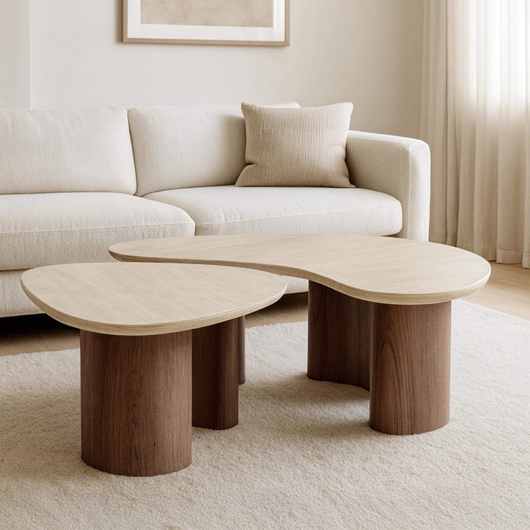 Table basse design en bois et plateau en céramique marbre travertin - Tavola