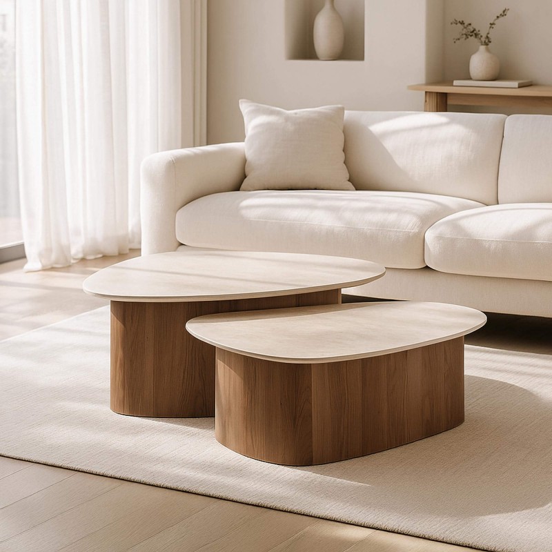 Table de salon design en céramique travertin (lot de 2) - Tavola