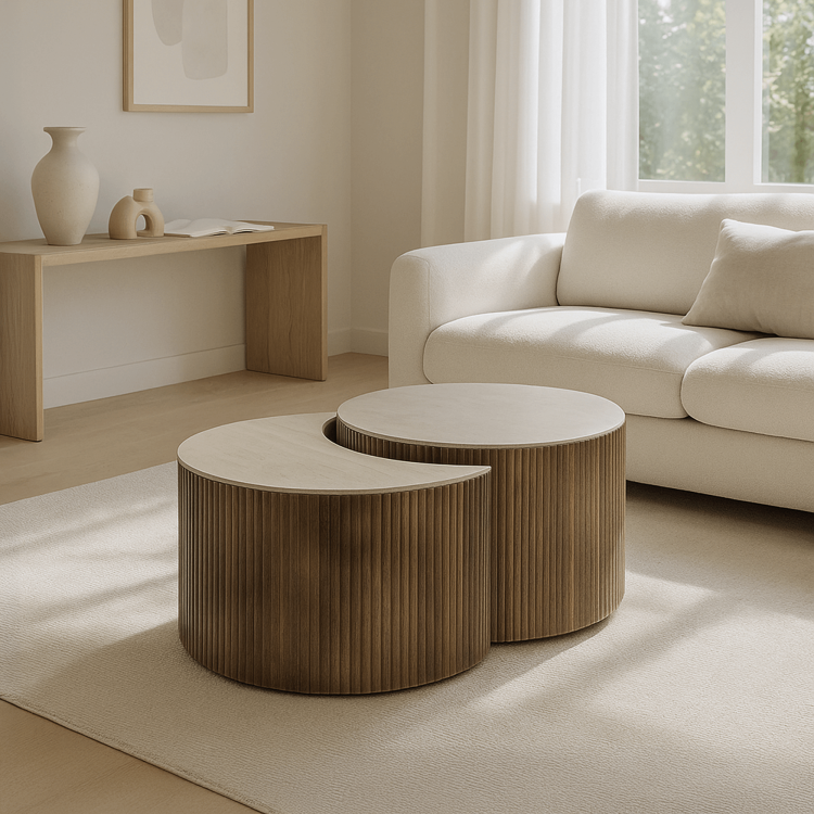 Table basse demi-ronde en bois de manguier massif (lot de 2) - Nuovo