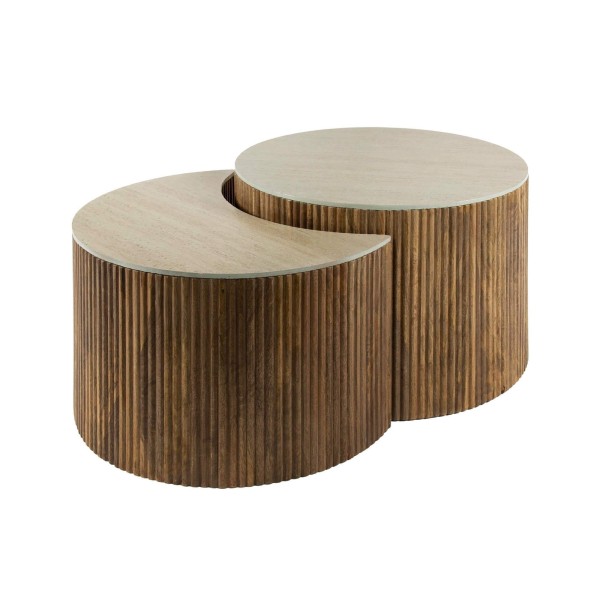 Table basse demi-ronde en bois de manguier massif (lot de 2) - Nuovo