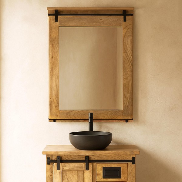 Miroir de salle de bain bois et métal 80 cm - Paris