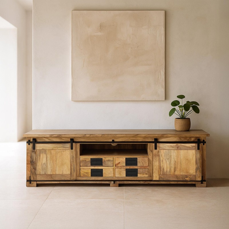 Meuble TV industriel 180 cm avec 4 tiroirs - Paris