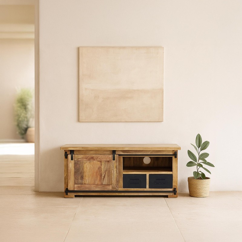 Meuble TV industriel bois et métal 120 cm - Paris