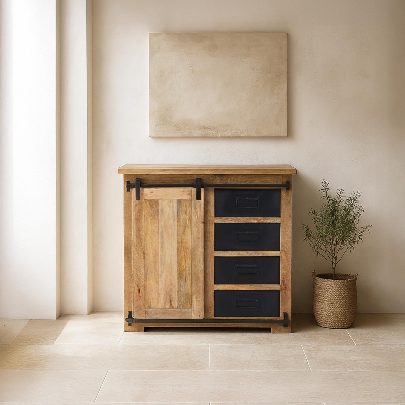 Petit buffet industriel bois et métal 90cm - Paris