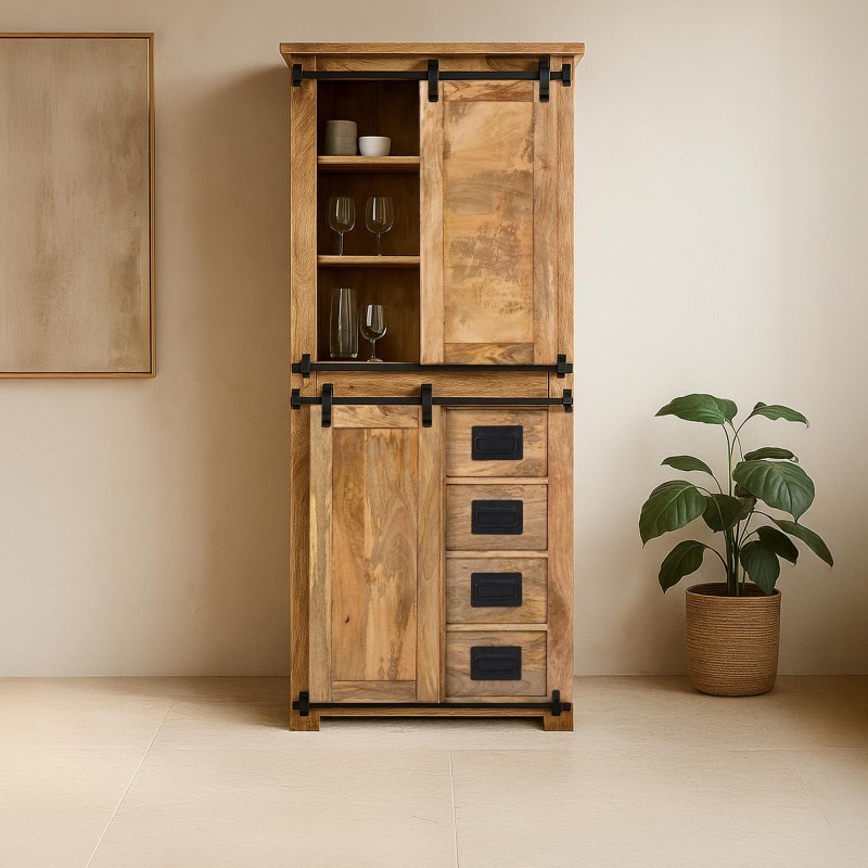 Armoire buffet bois massif et métal - Paris