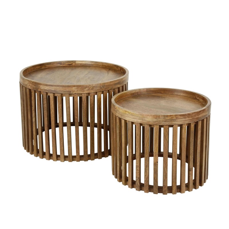 Table basse ronde en bois de manguier naturel (lot de 2) - Orbit