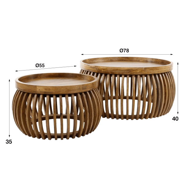 Lot de 2 tables basses rondes en bois de manguier massif - Orbit