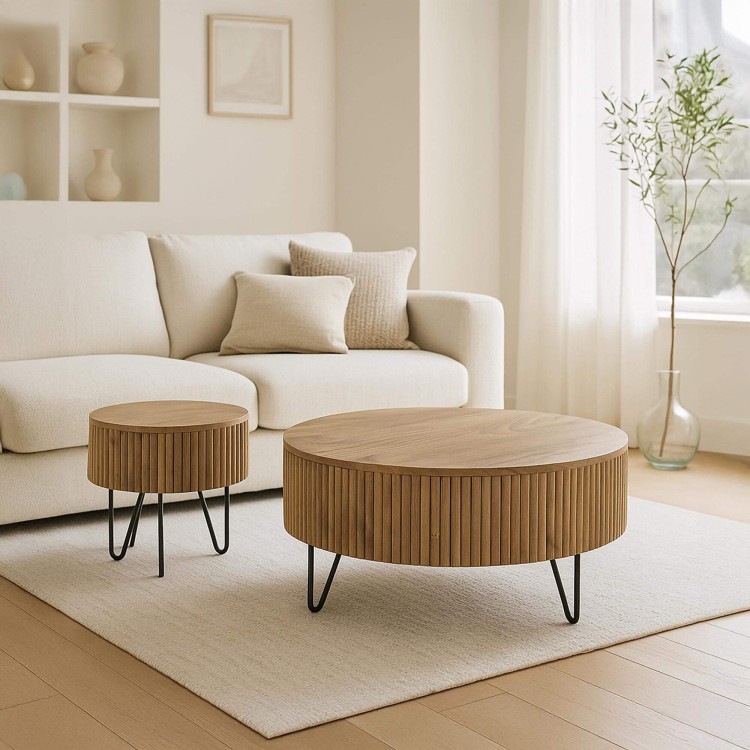 Table de salon ronde en bois massif de manguier (lot de 2) - Cresco