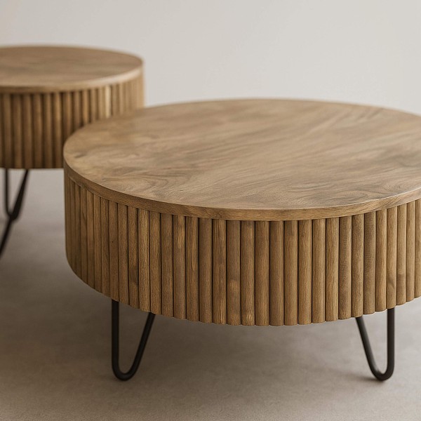 Table de salon ronde en bois massif de manguier (lot de 2) - Cresco