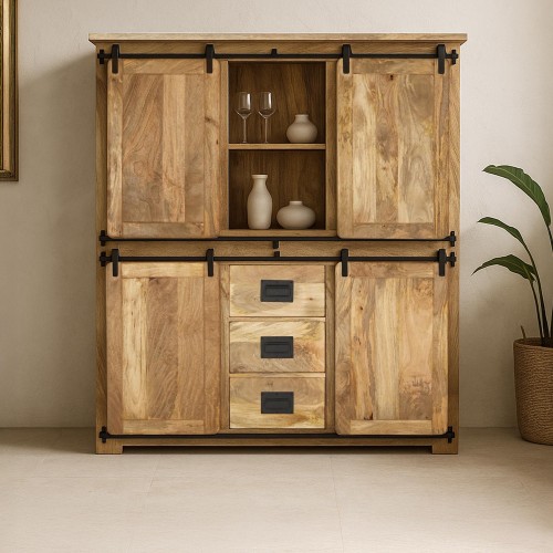 Vaisselier industriel en bois et métal 150 cm - Paris