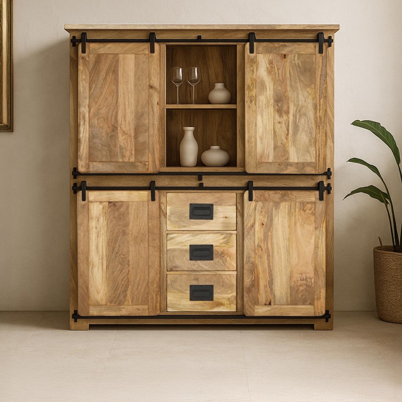 Vaisselier industriel en bois et métal 150 cm - Paris