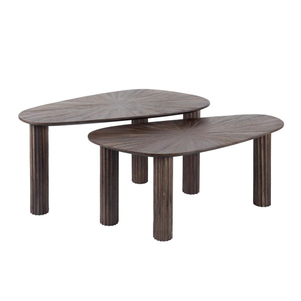 Lot de 2 tables de salon rondes en bois de teck - Ovo