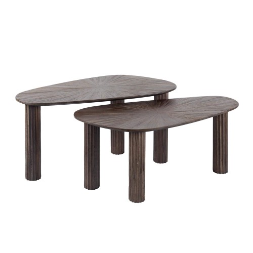 Lot de 2 tables de salon rondes en bois de teck - Ovo