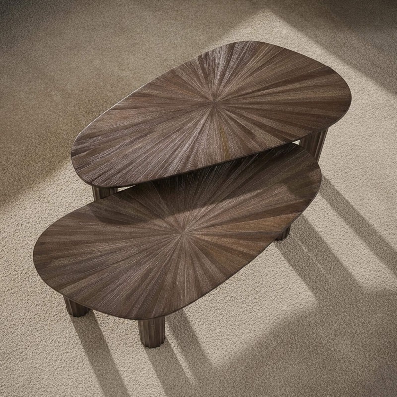 Lot de 2 tables de salon rondes en bois de teck - Ovo