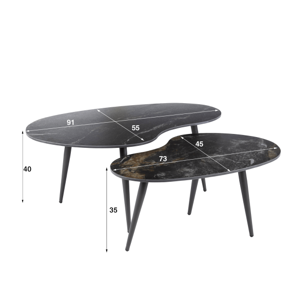 Set de 2 tables basses de forme organique en céramique