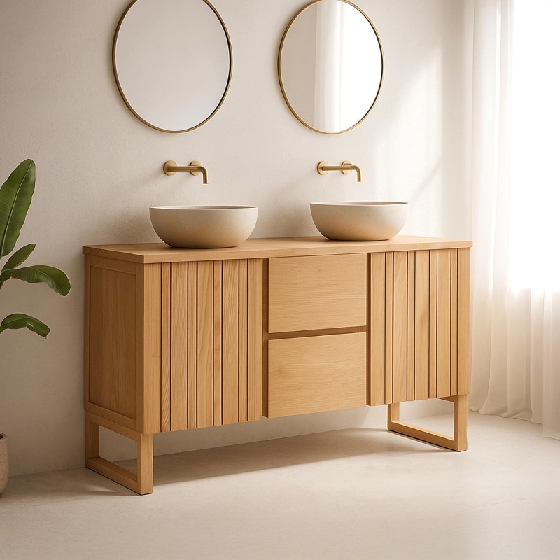 Meuble de salle de bain sous vasque en bois massif 140 cm - Satya