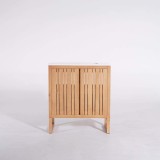 Meuble de salle de bain en bois massif avec simple vasque encastrée (blanc brillant) - Satya