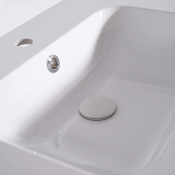 Meuble de salle de bain en bois massif avec simple vasque encastrée (blanc brillant) - Satya