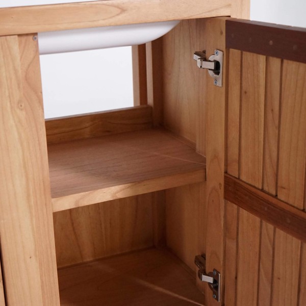 Meuble de salle de bain en bois massif avec double vasque encastrée (blanc brillant) - Satya