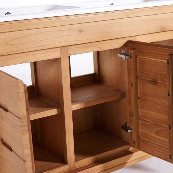 Meuble de salle de bain en bois massif avec double vasque encastrée (blanc brillant) - Ashwini