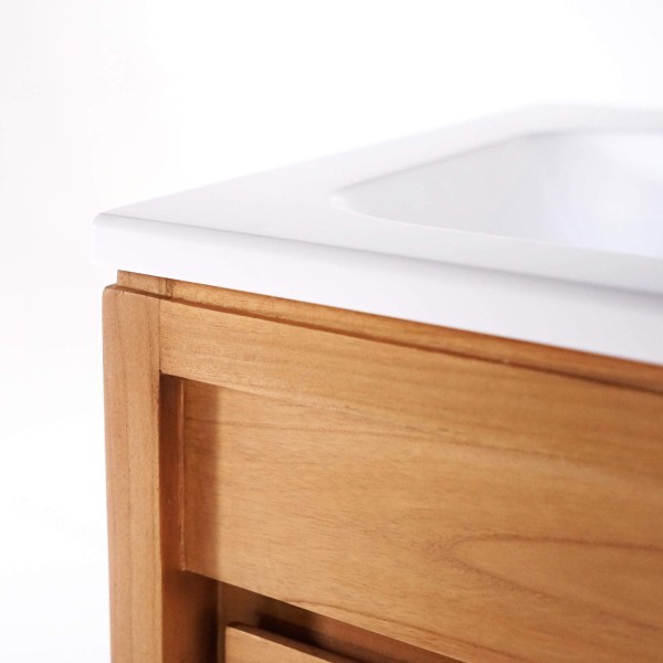 Meuble de salle de bain en bois massif avec double vasque encastrée (blanc brillant) - Ashwini