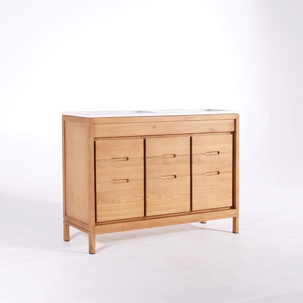 Meuble de salle de bain en bois massif avec double vasque encastrée (blanc brillant) - Ashwini