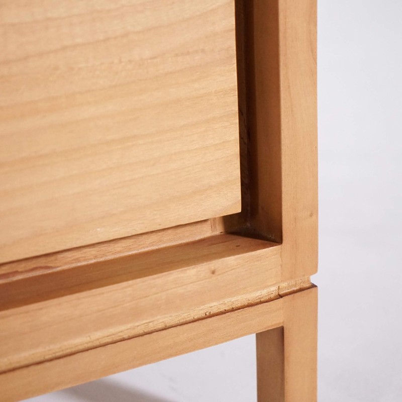 Meuble de salle de bain simple vasque en bois massif, blanc brillant - Ashwini