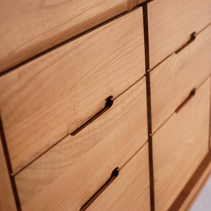 Meuble de salle de bain double vasque en bois massif, blanc brillant - Ashwini