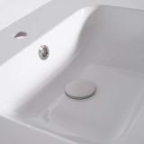 Meuble de salle de bain simple vasque en bois massif, blanc brillant - Satya