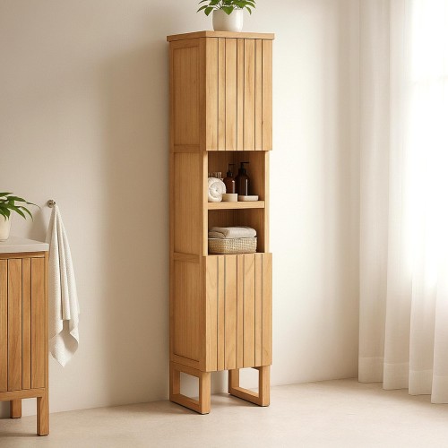 Colonne de salle de bain en bois massif à poser - Satya