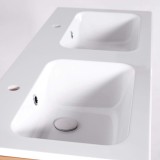 Meuble de salle de bain double vasque en bois massif, blanc brillant - Satya
