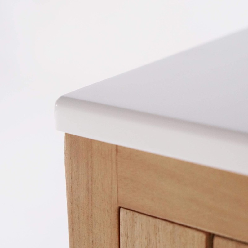 Meuble de salle de bain double vasque en bois massif, blanc brillant - Satya