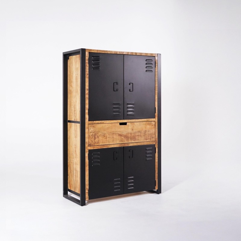 Armoire en bois massif de manguier et porte en métal 60 cm - Kansas
