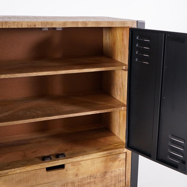 Armoire en bois massif de manguier et porte en métal 100 cm - Kansas