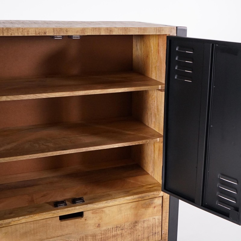 Armoire en bois massif de manguier et porte en métal 100 cm - Kansas